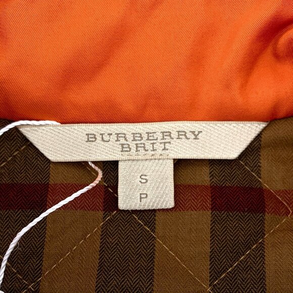 Burberry Brit Orange Quilted Jacket Size S Cotton/Polyester Stand-Up Collar Butt - Picture 4 of 8